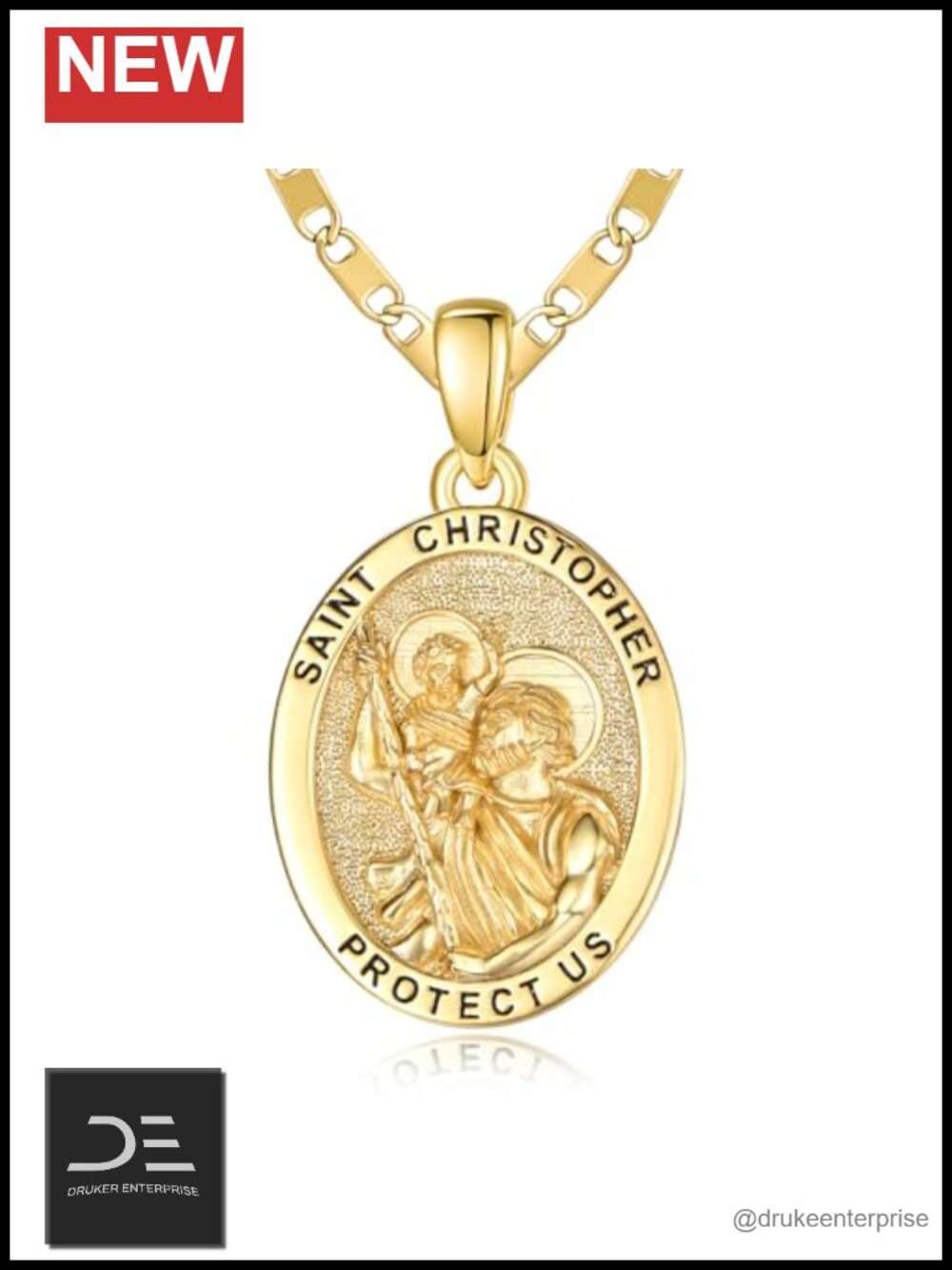14k Gold Plated Sterling Silver Saint Christopher Pendant Necklace